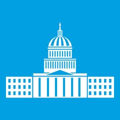 Fototapeta na wymiar Capitol icon white isolated on blue background vector illustration