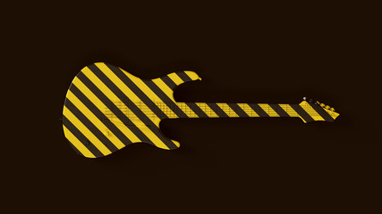 Yellow and Black Chevron Hazard Pattern Electric Acoustic Guitar 3d illustration