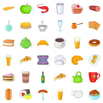 Cafe icons set. Cartoon style of 36 cafe vector icons for web isolated on white background