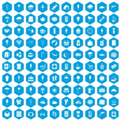 100 ice cream icons set in blue hexagon isolated vector illustration