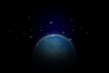 blue global and earth internet interface on dark and space background
