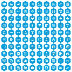 Fototapeta na wymiar 100 interface icons set in blue hexagon isolated vector illustration