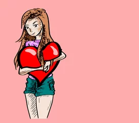 Foto op Plexiglas Meisje houdt hart vast © emieldelange