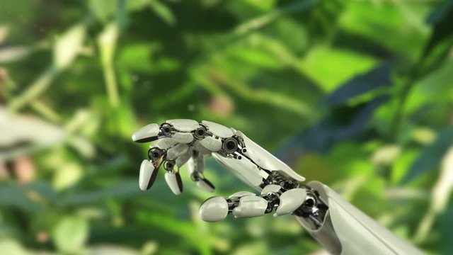 Cabbage Butterfly Lands on the Robot's Hand. Beautiful 3d animation, 4K. see more options in my portfolio