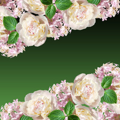 Beautiful floral background of hydrangeas and peony 