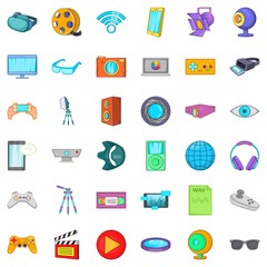 Cinema icons set. Cartoon style of 36 cinema vector icons for web isolated on white background