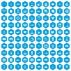 Fototapeta na wymiar 100 loader icons set in blue hexagon isolated vector illustration
