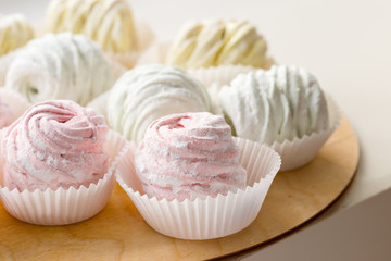 Pastel colored homemade zephyr or marshmallow