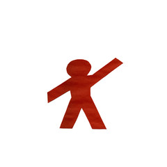 paper man cut out of red paper on a white background