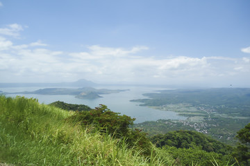 Fototapeta na wymiar the the world's smallest volcano Taal (Philippines), top view of a tiny crater in the middle of a large caldera lake