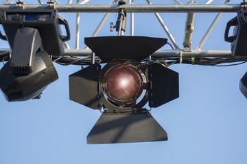 Lighting equipment hanging on rigging truss