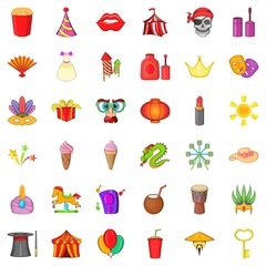 Circus icons set. Cartoon style of 36 circus vector icons for web isolated on white background