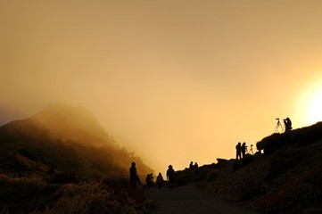   Silhouette of photographers at sunset in Hehuan Mountain, Nantou, Taiwan