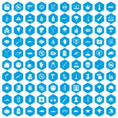 Naklejka na ściany i meble 100 oppression icons set in blue hexagon isolated vector illustration