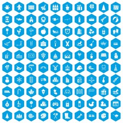 100 preschool education icons set in blue hexagon isolated vector illustration