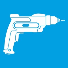 Hand drill icon white isolated on blue background vector illustration