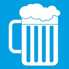Beer mug icon white isolated on blue background vector illustration