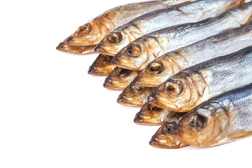 Smoked fish Baltic herring isolated on white background