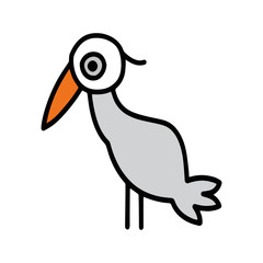 Cute stork cartoon illustration isolated on white background for children color book