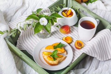 Delicious toasts bread with homemade apricot jam