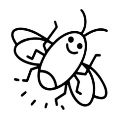 Cute firefly cartoon illustration isolated on white background for children color book