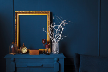 modern living room details of dark blue color