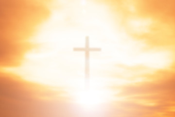 Fototapeta na wymiar Easter concept:Silhouette cross on Calvary mountain sunset background. 