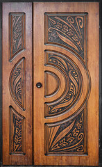 Entrance armored doors. Wooden texture. Background