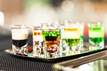 Alcohol in Shot Glasses on the Tray