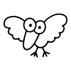 Cute crow cartoon illustration isolated on white background for children color book