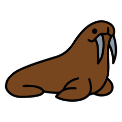 Cute walrus cartoon illustration isolated on white background for children color book