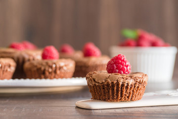 Delicious chocolate lava cakes with fresh raspberries and mint