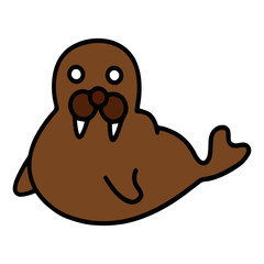 Cute walrus cartoon illustration isolated on white background for children color book