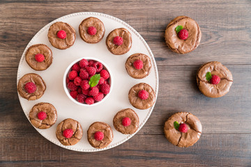 Delicious chocolate lava cakes with fresh raspberries and mint