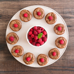 Delicious chocolate lava cakes with fresh raspberries and mint