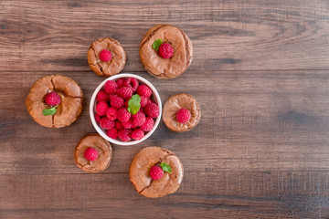 Delicious chocolate lava cakes with fresh raspberries and mint