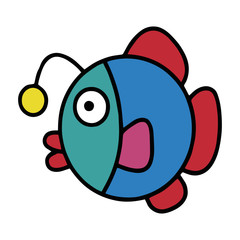 Cute lantern fish cartoon illustration isolated on white background for children color book