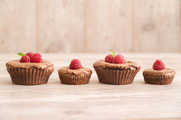 Delicious chocolate lava cakes with fresh raspberries and mint
