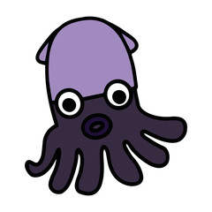 Cute squid cartoon illustration isolated on white background for children color book