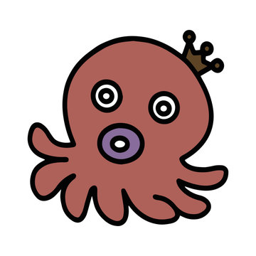 Cute octopus cartoon illustration isolated on white background for children color book