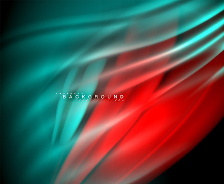 Neon glowing wave, magic energy and light motion background. Vector wallpaper template