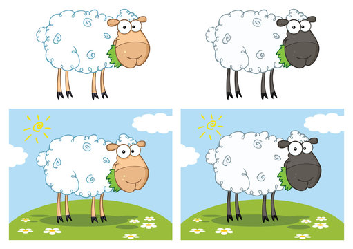 Sheep Cartoon Mascot Character Set 1. Vector Collection Isolated On White Background