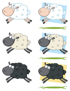 Sheep Cartoon Mascot Character Set 4. Vector Collection Isolated On White Background