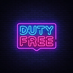 Duty Free neon sign vector. Duty Free design template neon sign, light banner, neon signboard, nightly bright advertising, light inscription. Vector illustration