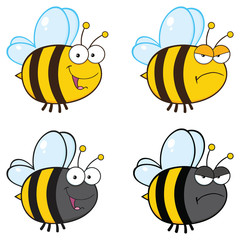 Bee Cartoon Mascot Character Set 3. Vector Collection Isolated On White Background