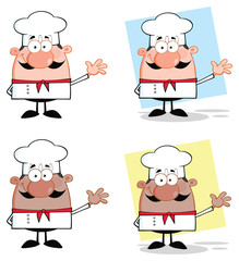 Chef Cartoon Mascot character Set 1. Vector Collection Isolated On White Background