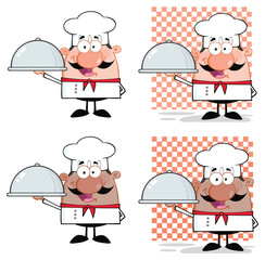 Chef Cartoon Mascot character Set 2. Vector Collection Isolated On White Background