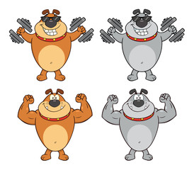 Bulldog Cartoon Mascot Character Set 2. Vector Collection Isolated On White Background