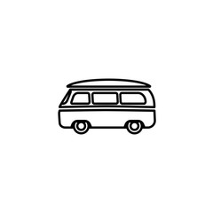 Van outline silhouette. Minibus vector line icon isolated on white background. Hippy retro car.