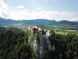 Fototapeta na wymiar Flying over Bled castle